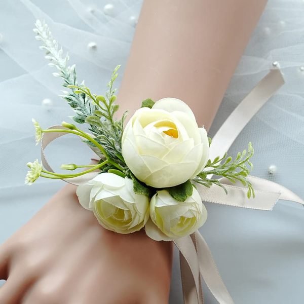 Elegant Artificial Wrist Corsage with Adjustable Ribbon