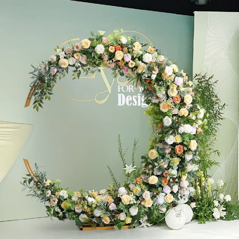 Fake Flower Arch Like Moon With Green Artificial Flowers 1 Fake Flower Arch Like Moon With Green Artificial Flowers 1