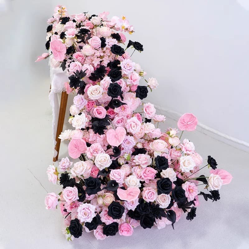 Fake Flower Table Runner With Pink And Black Flower 1 Fake Flower Table Runner With Pink And Black Flower 1