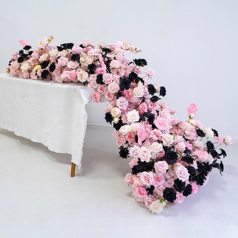 Fake Flower Table Runner With Pink And Black Flower 2 Fake Flower Table Runner With Pink And Black Flower 2