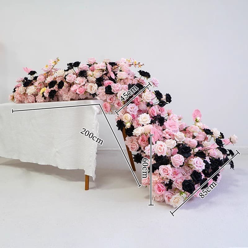 Fake Flower Table Runner With Pink And Black Flower 5 Fake Flower Table Runner With Pink And Black Flower 5
