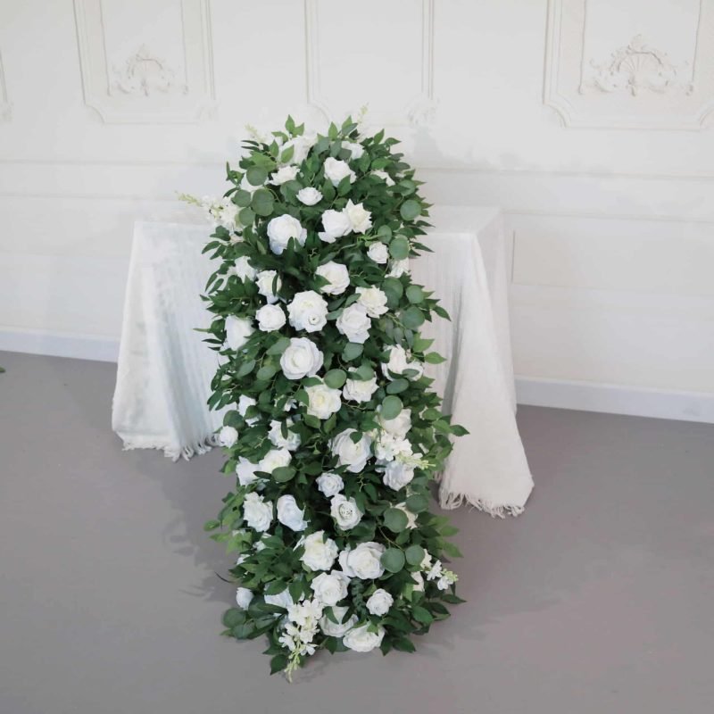 Faux Flower Table Runner With Green Artificial Flowers 1