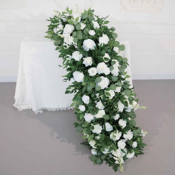 Faux Flower Table Runner With Green Artificial Flowers