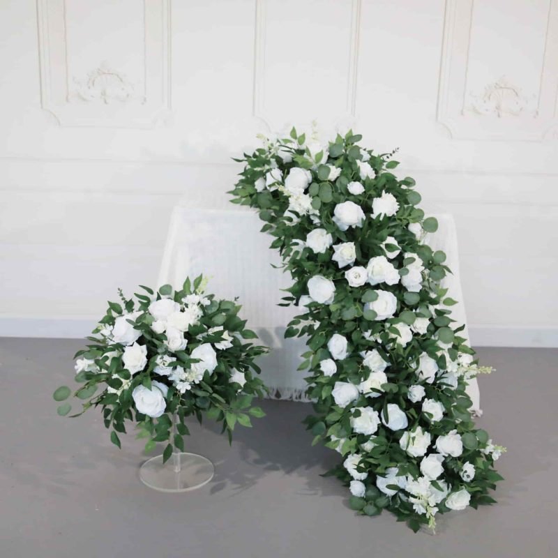 Faux Flower Table Runner With Green Artificial Flowers 3