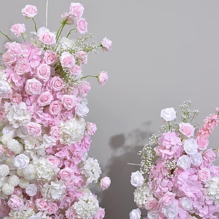 Flower Arch Wedding With Pink Rose Fake Artificial Flowers 2 Flower Arch Wedding With Fake Artificial Flowers 1