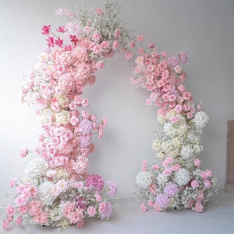 Flower Arch Wedding With Pink Rose Fake Artificial Flowers 1 Flower Arch Wedding With Fake Artificial Flowers 2