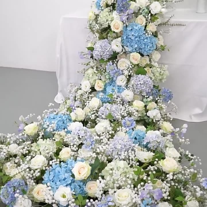 Flower Runner For Wedding Table Blue Floral Decor Flower 3 Flower Runner For Wedding Table Blue Floral Decor Flower 1 2