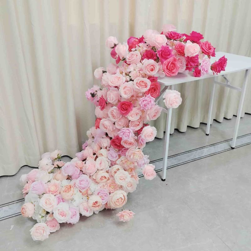 Flower Runner For Wedding Table With Artificial Pink Rose 1 Flower Runner For Wedding Table With Artificial Pink Rose 1