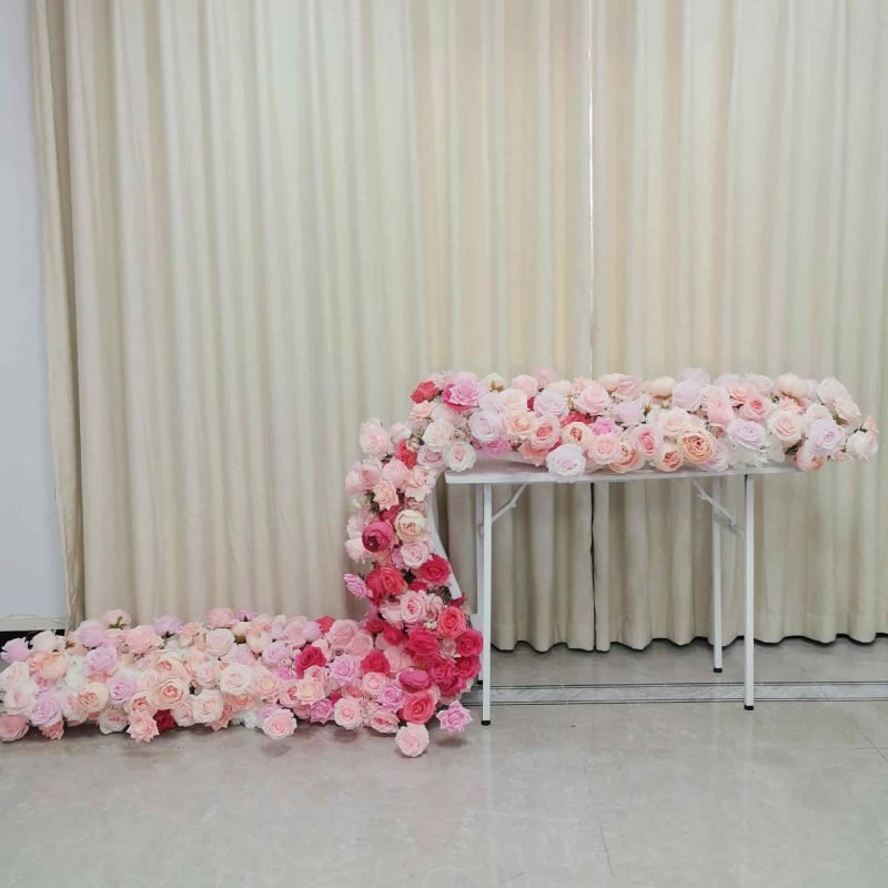 Flower Runner For Wedding Table With Artificial Pink Rose 2 Flower Runner For Wedding Table With Artificial Pink Rose 2