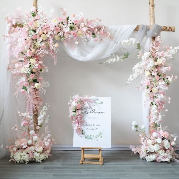 Pink Flower Arch Wooden Flower Arch With Artificial Flowers