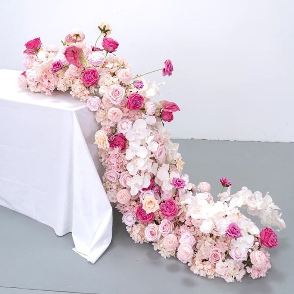 Pink Flower Runner For Wedding Decor With Silk Rose