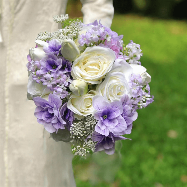 Purple And White Rose Bridal Flowers Bouquets