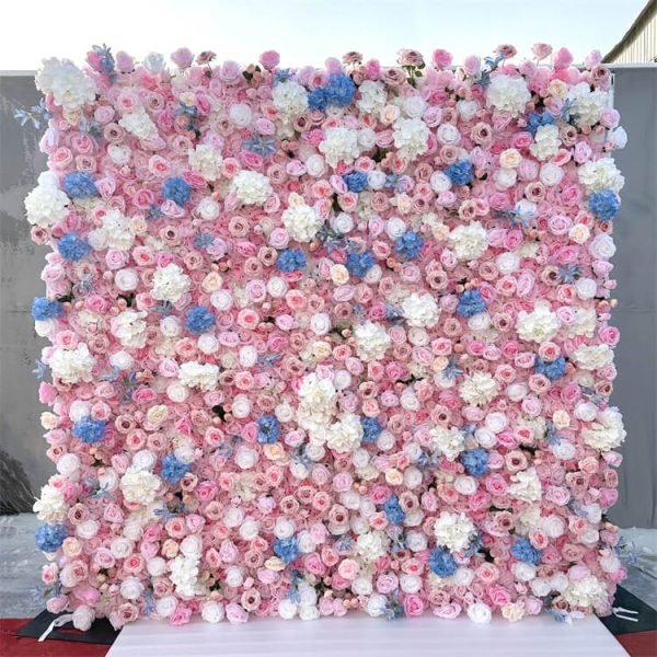Roll Up Fabric Artificial Flower Wall Pink Flower Wall Backdrop