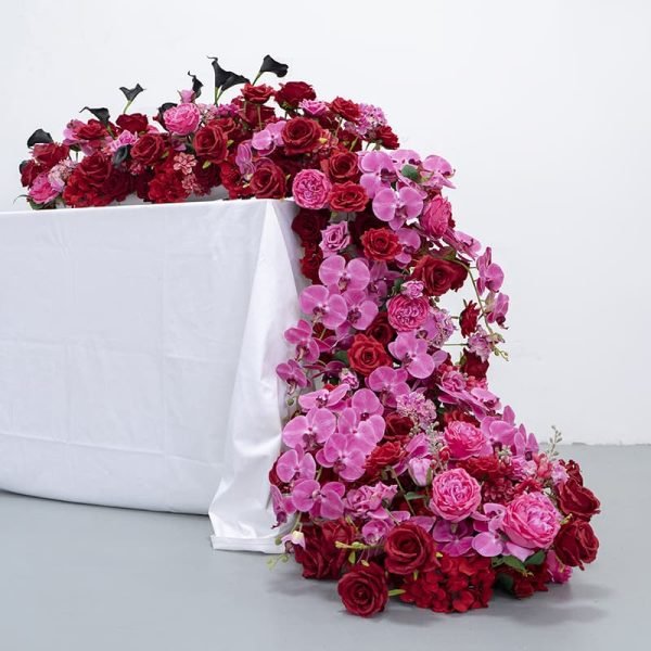 Rose Flower Table Runner With Artificial Flowers For Wedding