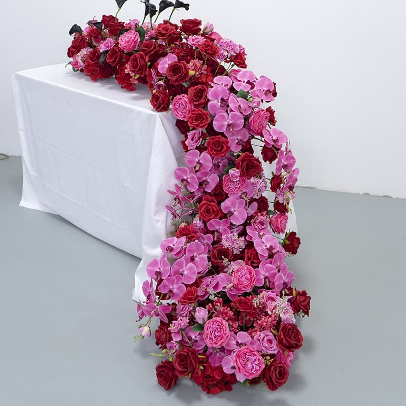 Rose Flower Table Runner With Artificial Flowers For Wedding 2 Rose Flower Table Runner With Artificial Flowers For Wedding 2