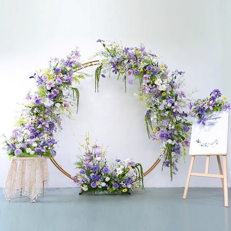 Round Arch Flower Decoration With Purple Artificial Flowers 1 Round Arch Flower Decoration With Purple Artificial Flowers 1