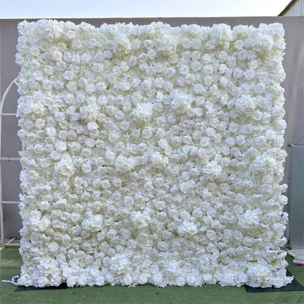 Silk Flower Wall With White Flower Rose and Hydrangeas