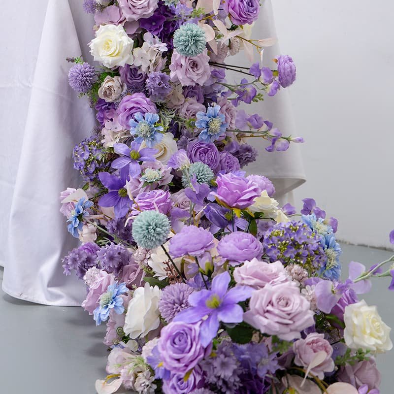 Wedding Flower Table Runner With Purple Artificial Flowers 6 Wedding Flower Table Runner With Purple Artificial Flowers 3