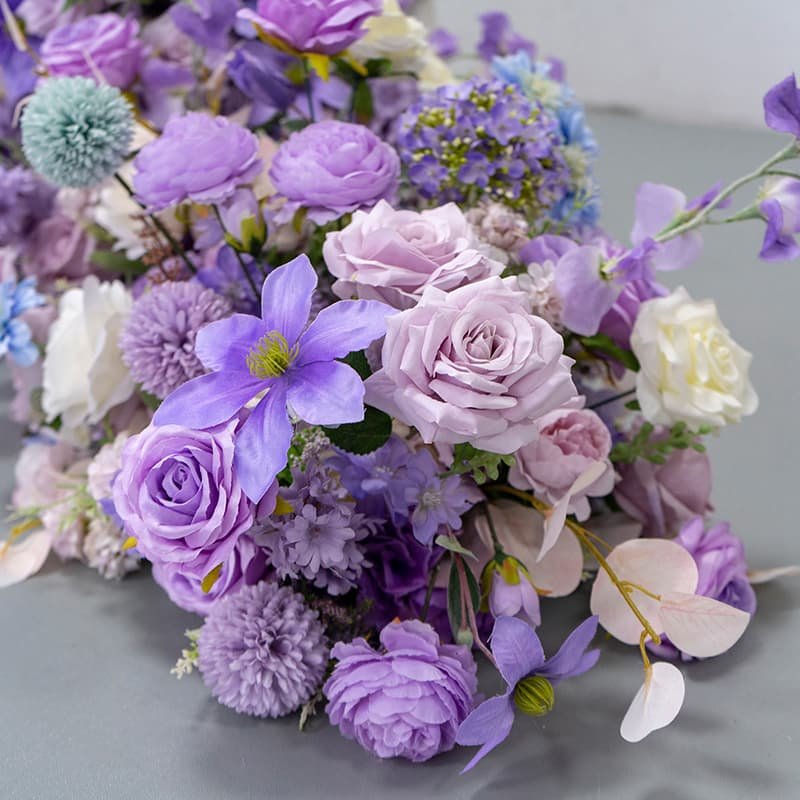 Wedding Flower Table Runner With Purple Artificial Flowers 4 Wedding Flower Table Runner With Purple Artificial Flowers 5