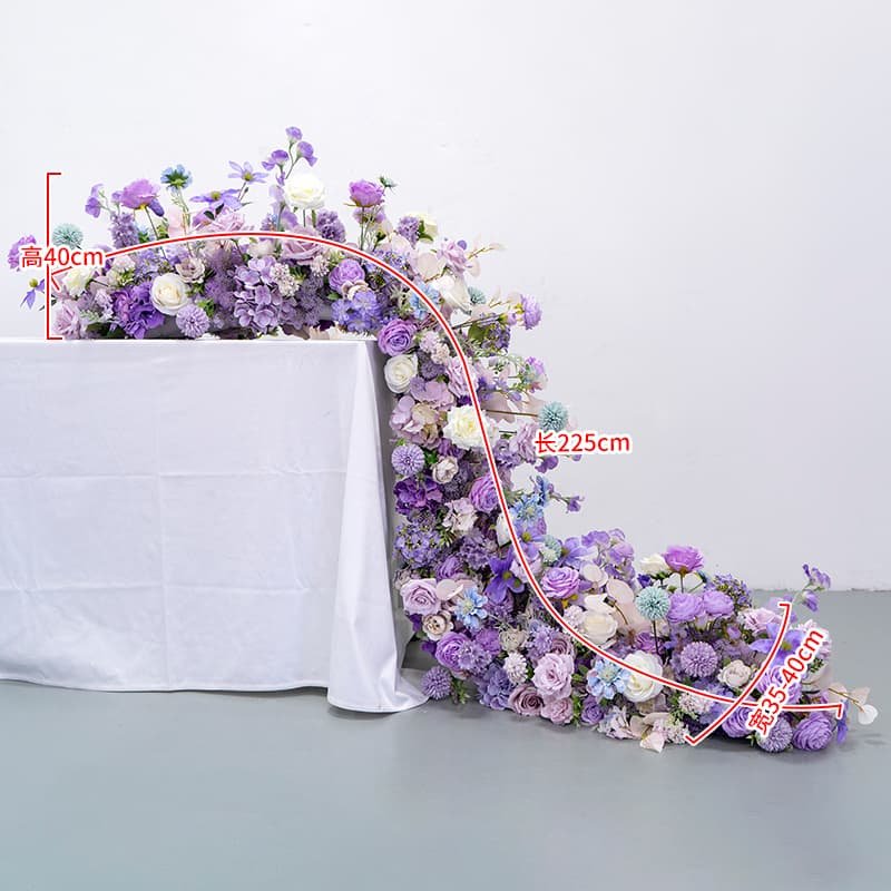 Wedding Flower Table Runner With Purple Artificial Flowers 7 Wedding Flower Table Runner With Purple Artificial Flowers 6