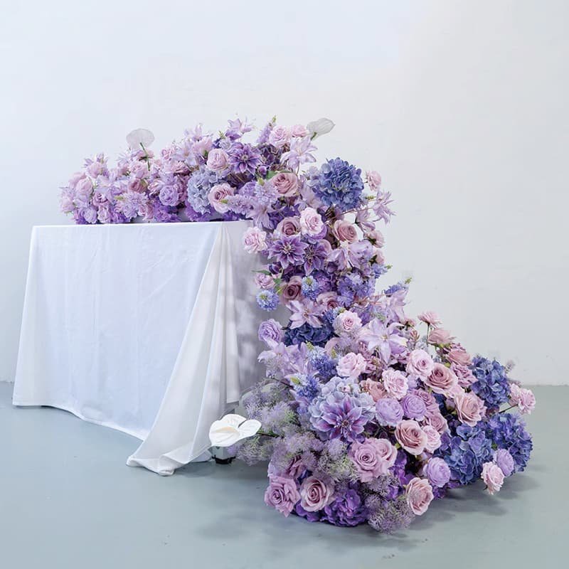 Wedding Reception Flowers For Tables With Purple Silk Rose 1 Wedding Reception Flowers For Tables With Purple Silk Rose Flower Runner 1