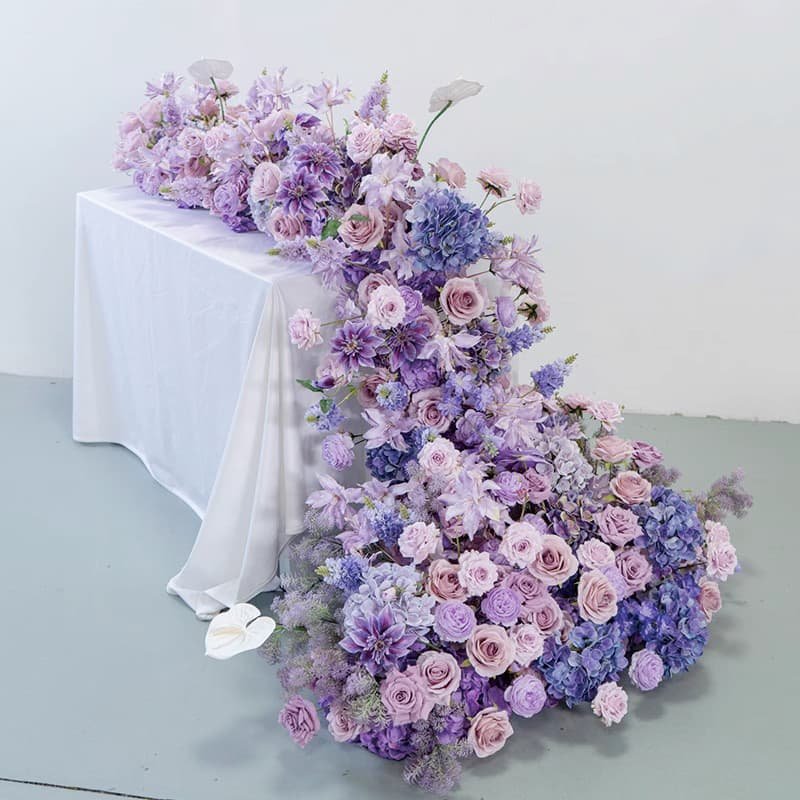 Wedding Reception Flowers For Tables With Purple Silk Rose 2 Wedding Reception Flowers For Tables With Purple Silk Rose Flower Runner 2