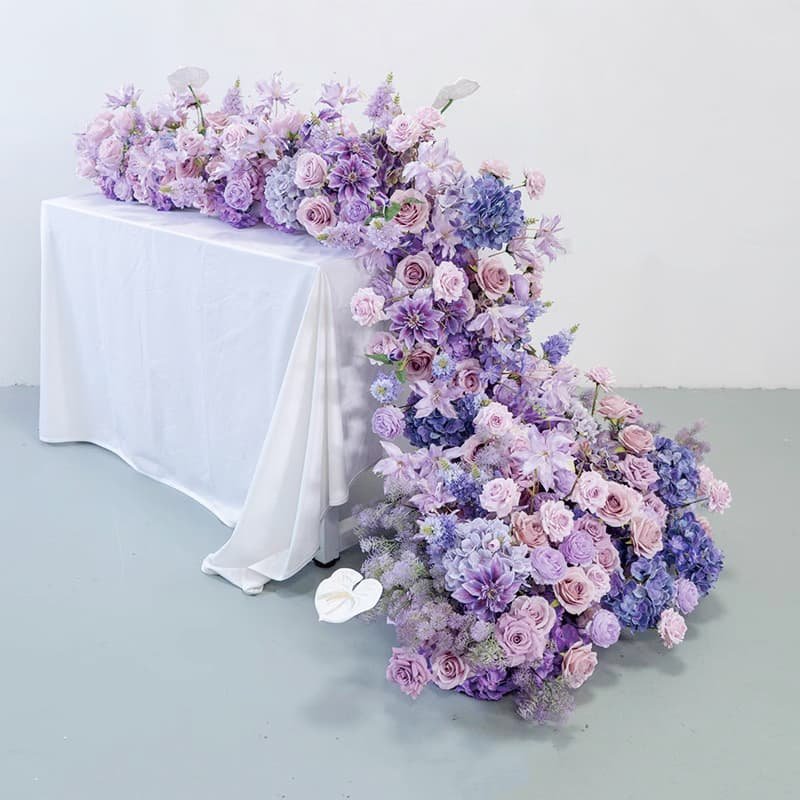 Wedding Reception Flowers For Tables With Purple Silk Rose 5 Wedding Reception Flowers For Tables With Purple Silk Rose Flower Runner 3