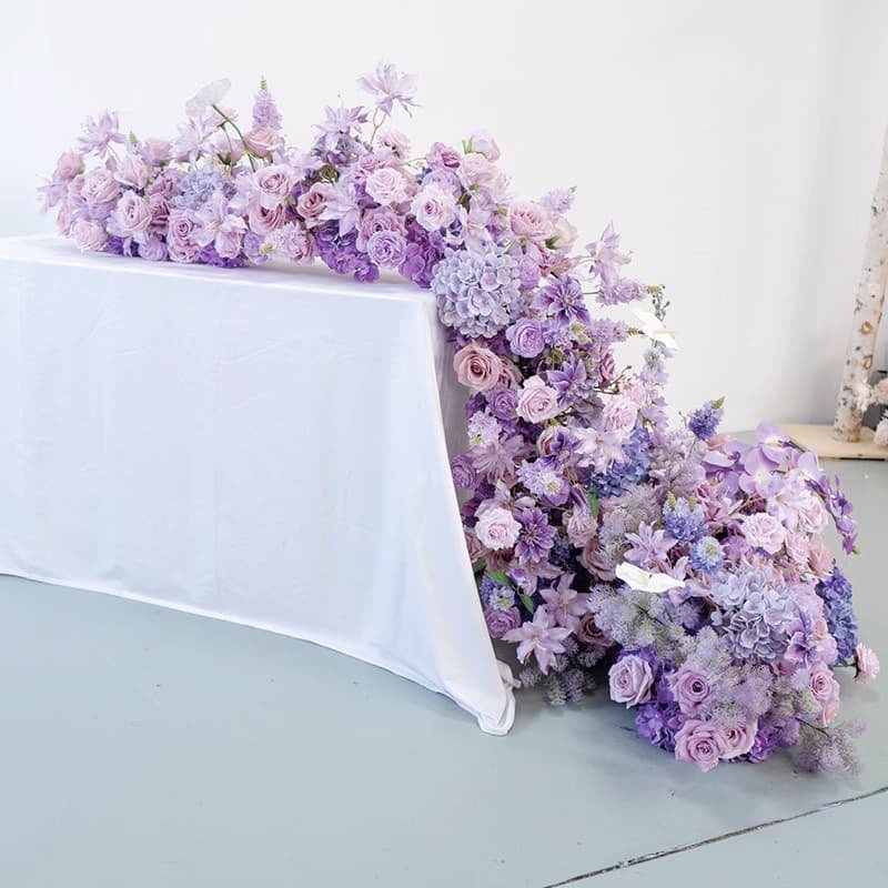 Wedding Reception Flowers For Tables With Purple Silk Rose 4 Wedding Reception Flowers For Tables With Purple Silk Rose Flower Runner 4