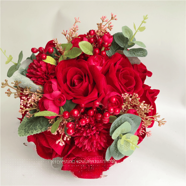 Artificial Red Rose Bridal Bouquet Wedding