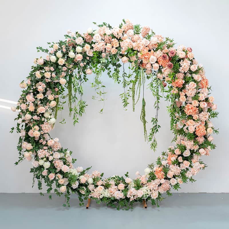 Circle Flower Arch Wedding With Orange Artificial Flowers 1 circle flower arch wedding with orange artificial flowers 1