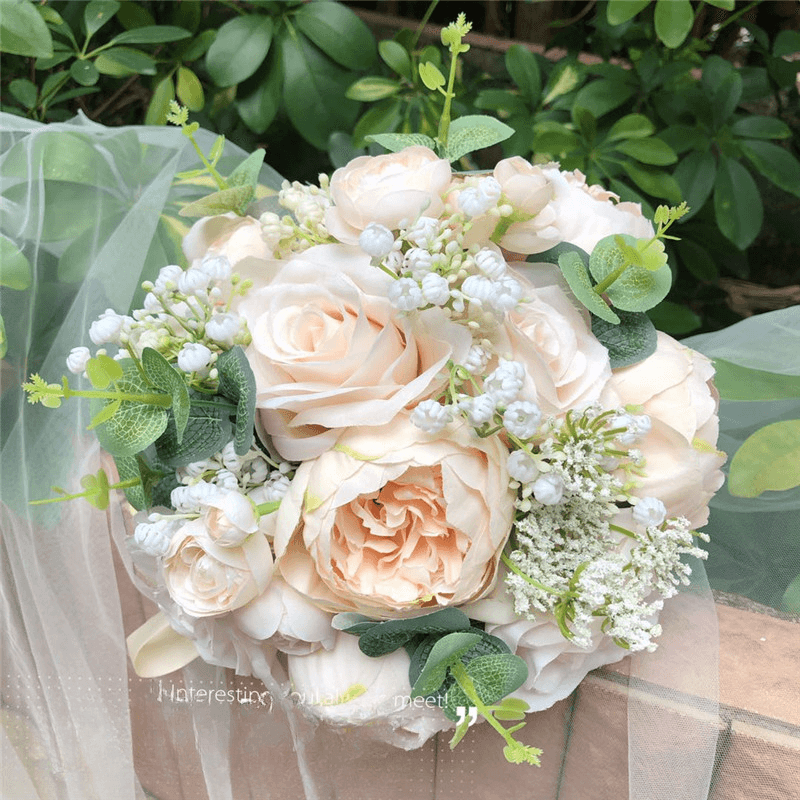 Elegant Bridal Bouquet Posy Artificial Champagne Rose 1 elegant posy artificial Champagne rose bridal bouquet 1