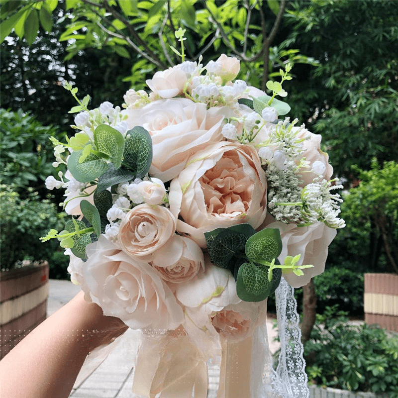 Elegant Bridal Bouquet Posy Artificial Champagne Rose 2 elegant posy artificial Champagne rose bridal bouquet 2