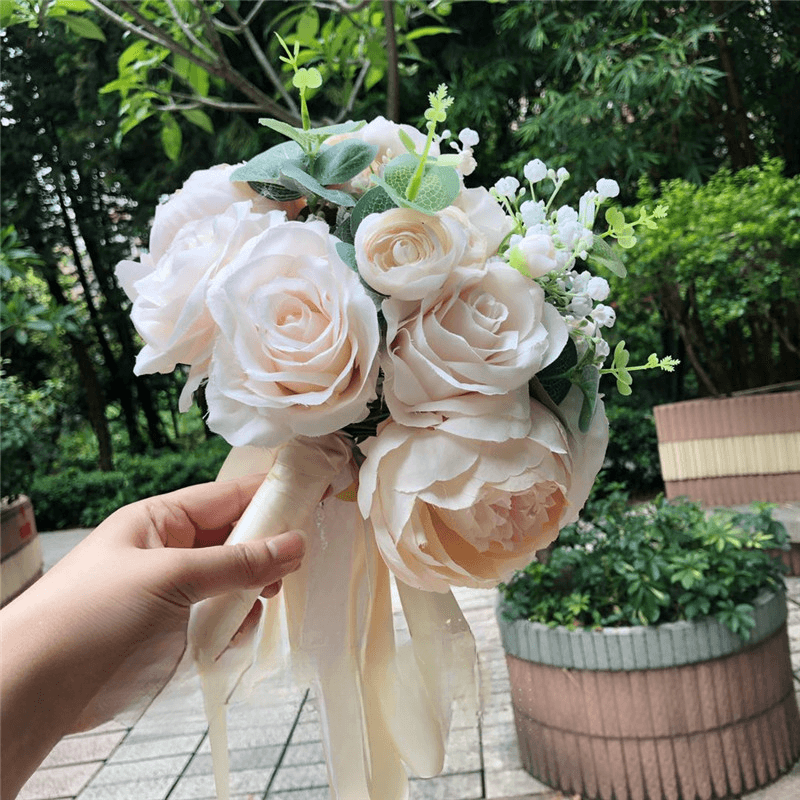 Elegant Bridal Bouquet Posy Artificial Champagne Rose 4 elegant posy artificial Champagne rose bridal bouquet 3