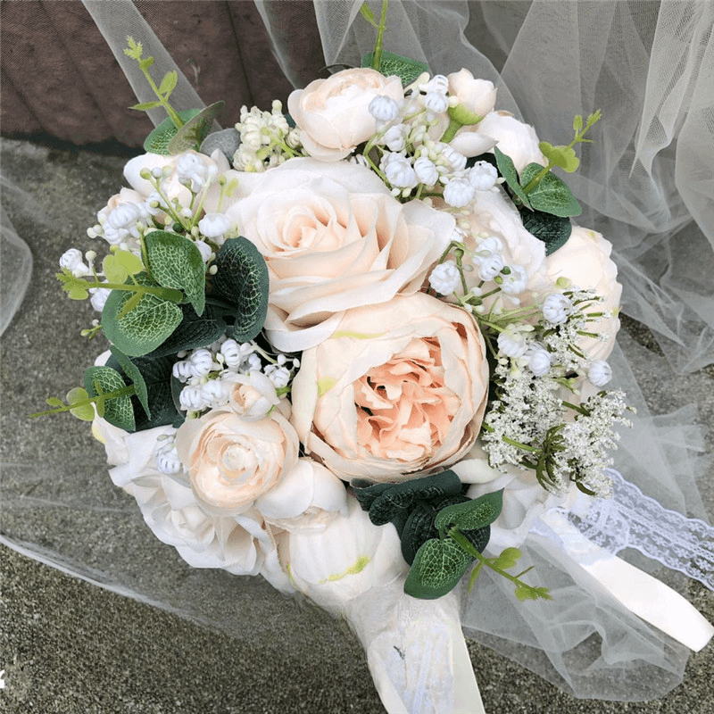 Elegant Bridal Bouquet Posy Artificial Champagne Rose 3 elegant posy artificial Champagne rose bridal bouquet 4