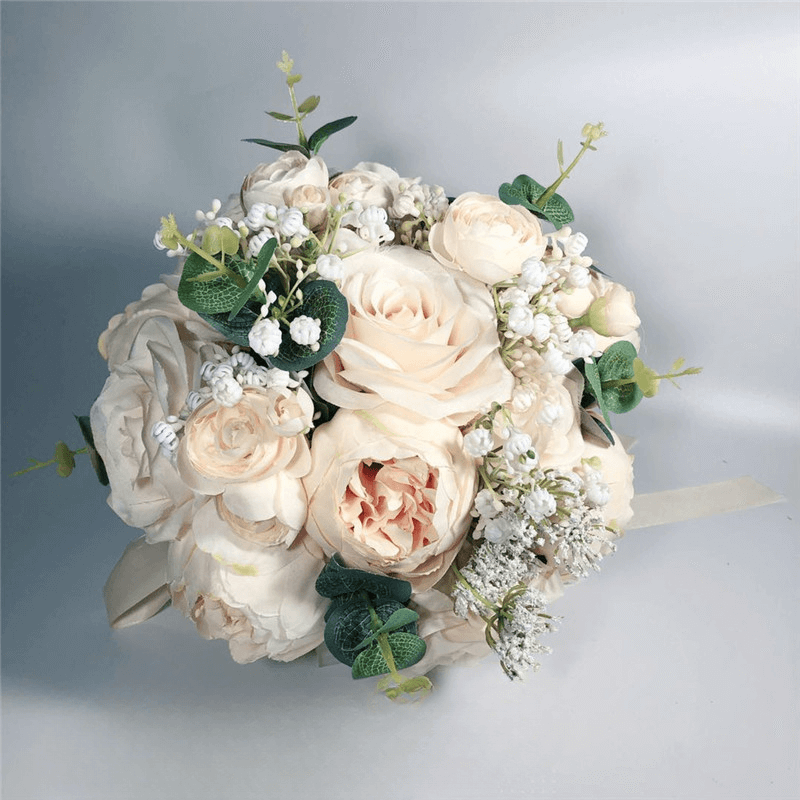 Elegant Bridal Bouquet Posy Artificial Champagne Rose 5 elegant posy artificial Champagne rose bridal bouquet 5