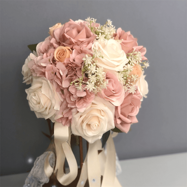Faux Round Pink And White Bridal Flower Bouquet