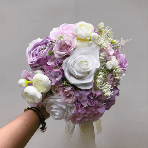 Purple Flowers Bridal Bouquet Fake