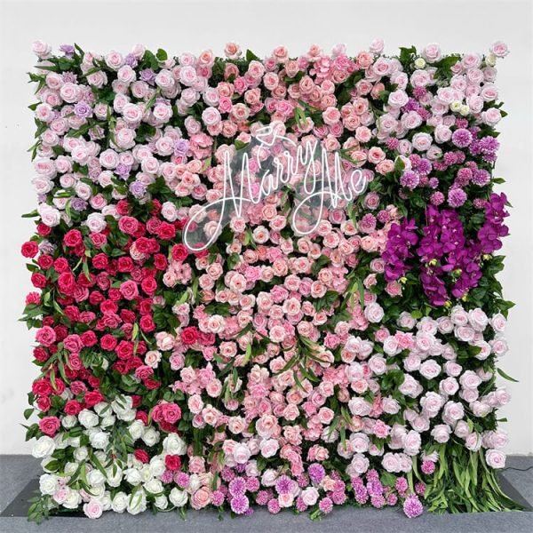 Roll Up Artificial Flower Wall With Red Roses