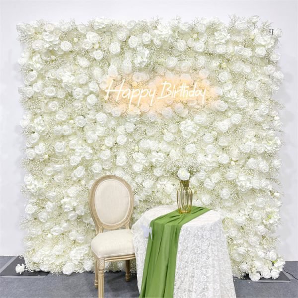 Roll Up Fabric Flower Wall For Wedding With White Rose