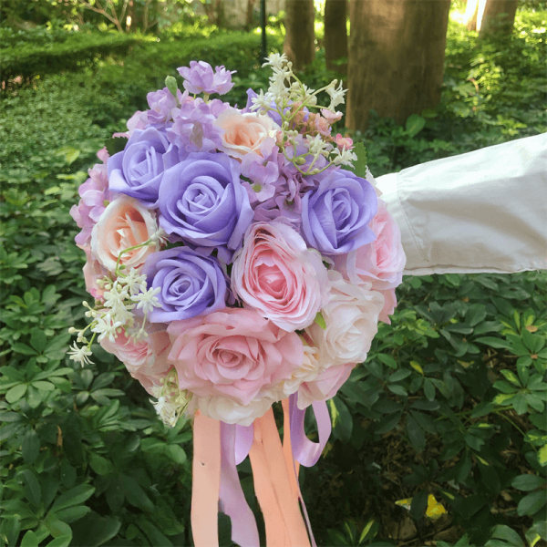Spring Bridal Bouquet Silk Pink And Purple Rose