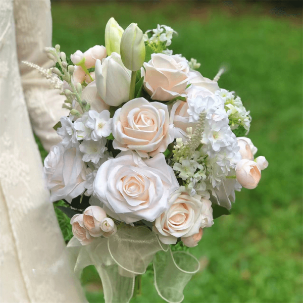 White Elegant Silk Bridal Bouquet Flowers