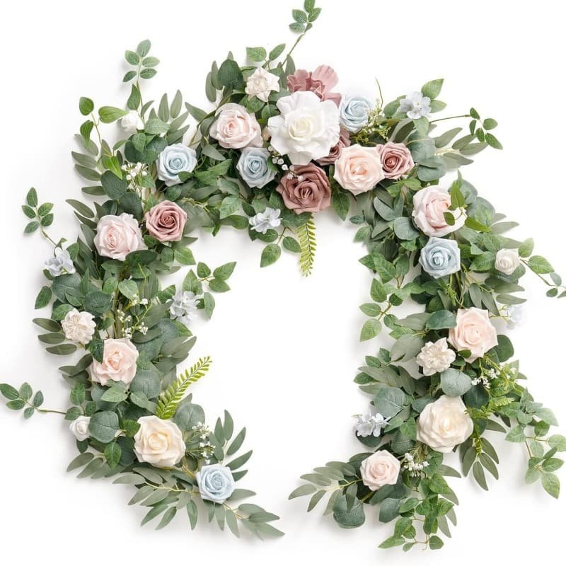 Artificial Flower Garland for Wedding Party Head Table 11 Artificial eucalyptus wreath centerpiece with pink rose