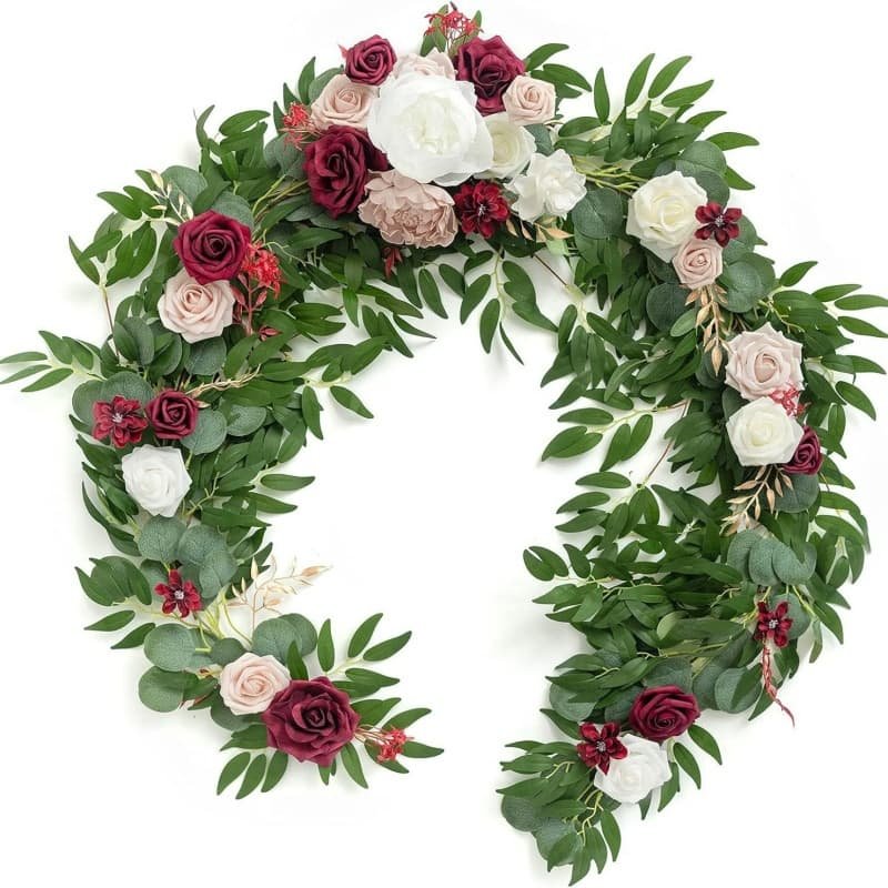 Artificial Flower Garland for Wedding Party Head Table 10 Faux eucalyptus leaf wreath for festive