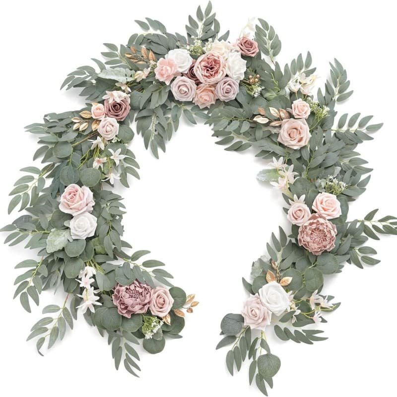 Artificial Flower Garland for Wedding Party Head Table 7 Small faux eucalyptus wreath centerpiece for family gatherings