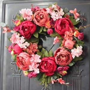 Faux flower wreath for interior decoration