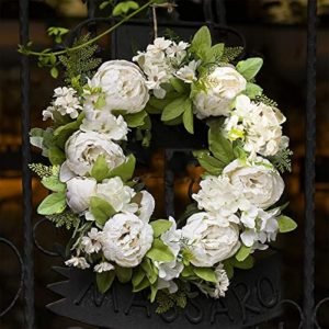 Artificial flower wreath for wedding with white roe