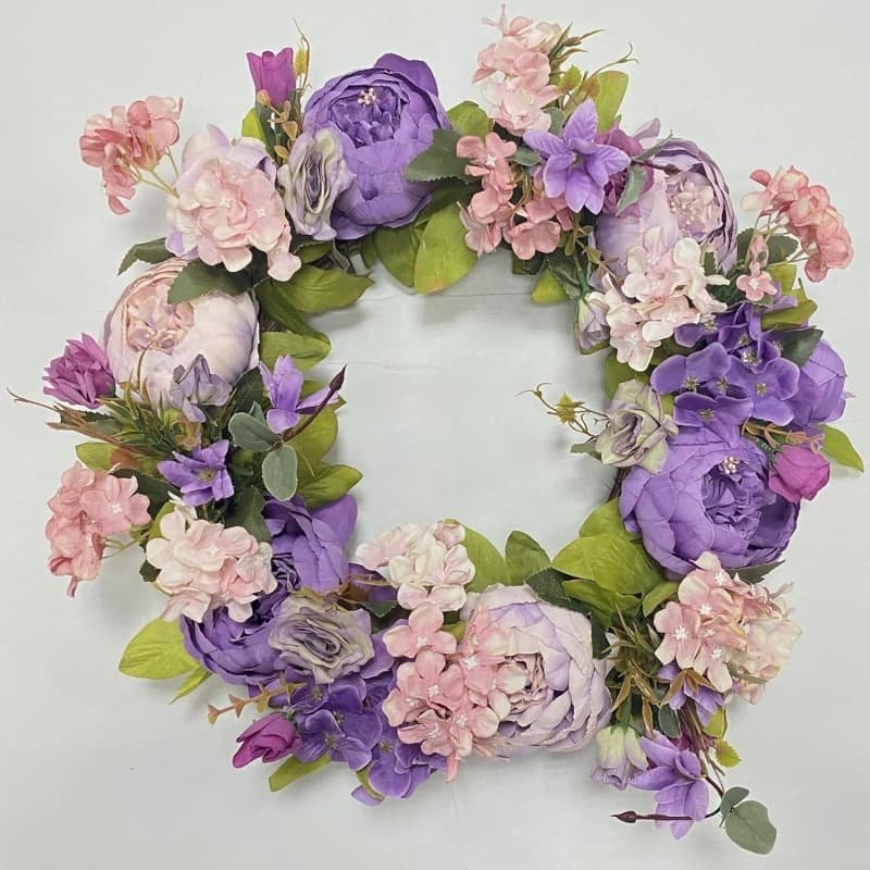 Artificial Wreaths Wholesale – Premium Decorative Floral Wreaths 3 Artificial floral wreath in classic round design with purple rose