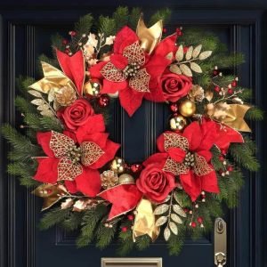 Faux Christmas wreath with classic red and green design
