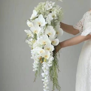 White orchid faux cascade bouquet for bride
