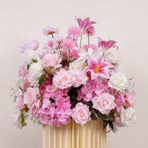 Pink lily and rose artificial flower bouquet